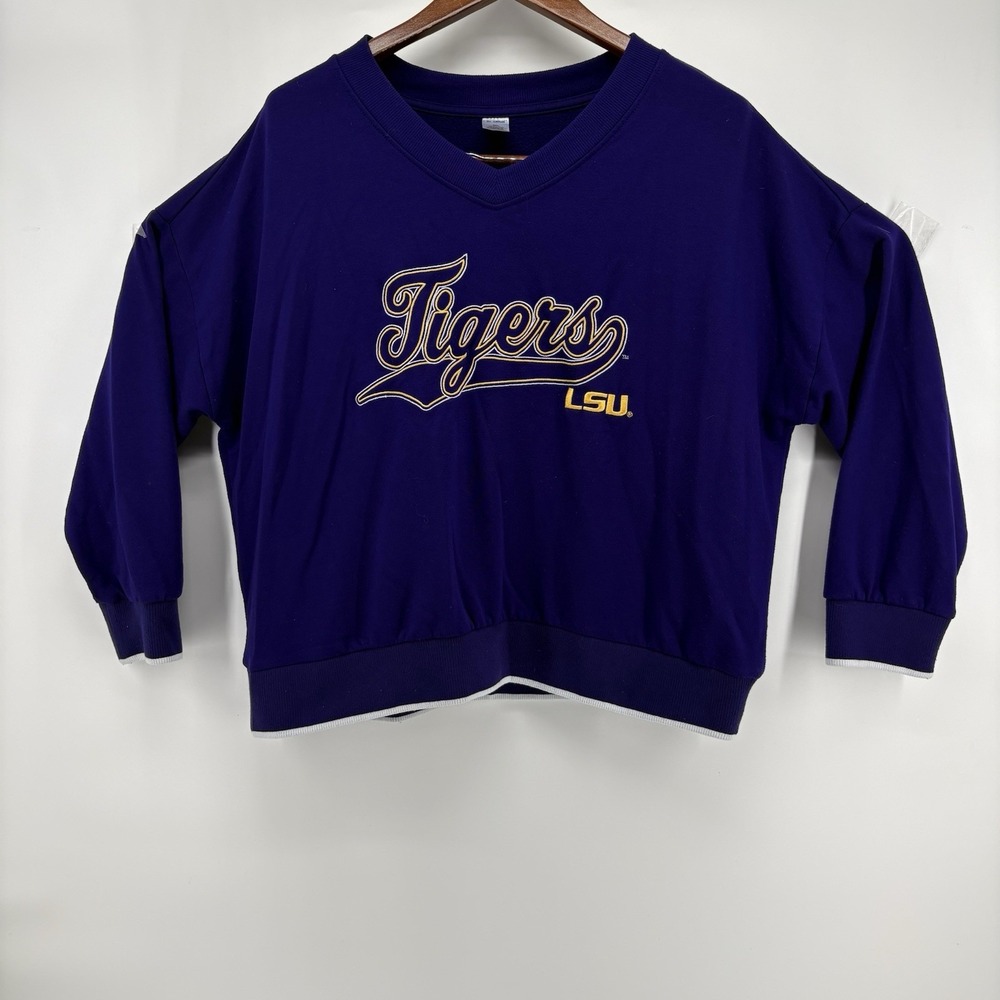 LSU Tigers Women's V-Neck Pullover Varsity Style Sweatshirt Size 2 XL Purple